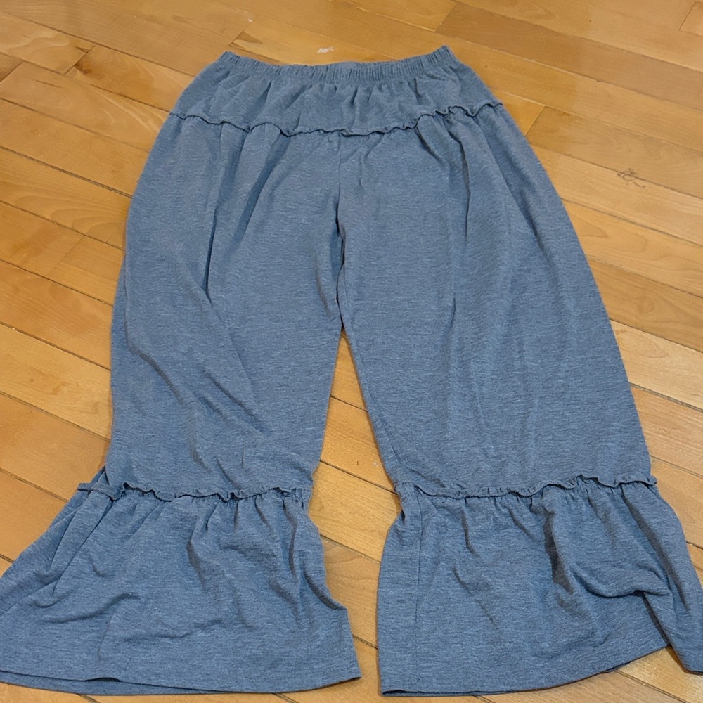 Wide Leg Ruffle Hem Pants in Heather Blue , They Dont Fit Me ,